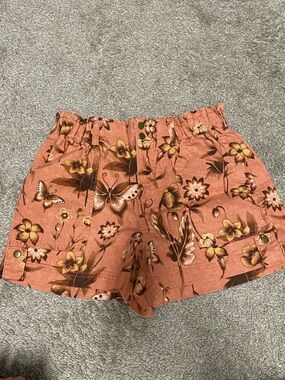 Anthropologie Rust Floral & Butterfly Paperbag Waist Shorts